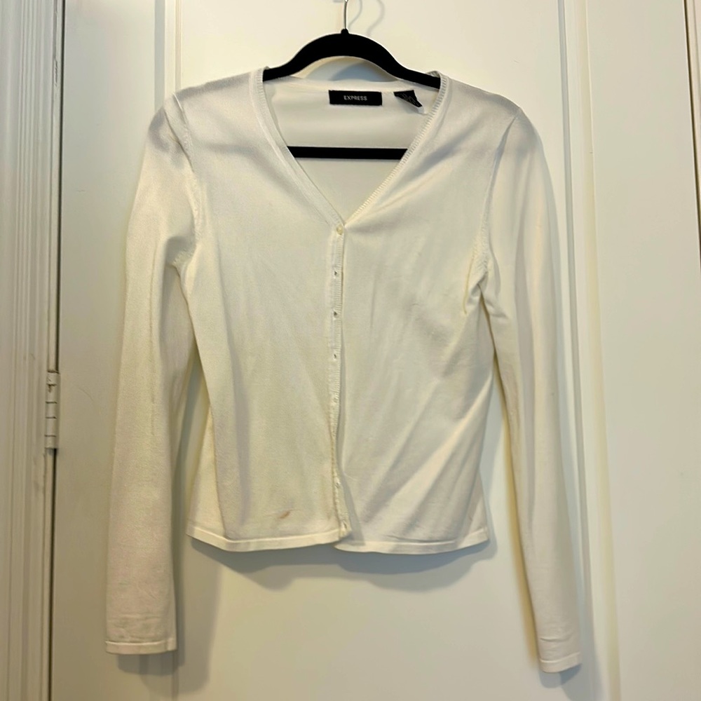 White lightweight button down cardigan for summer.
